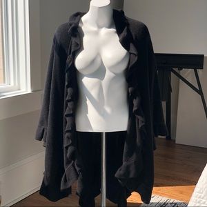 Mix it Shawl Sweater Shrug Coat with ruffles OS Black